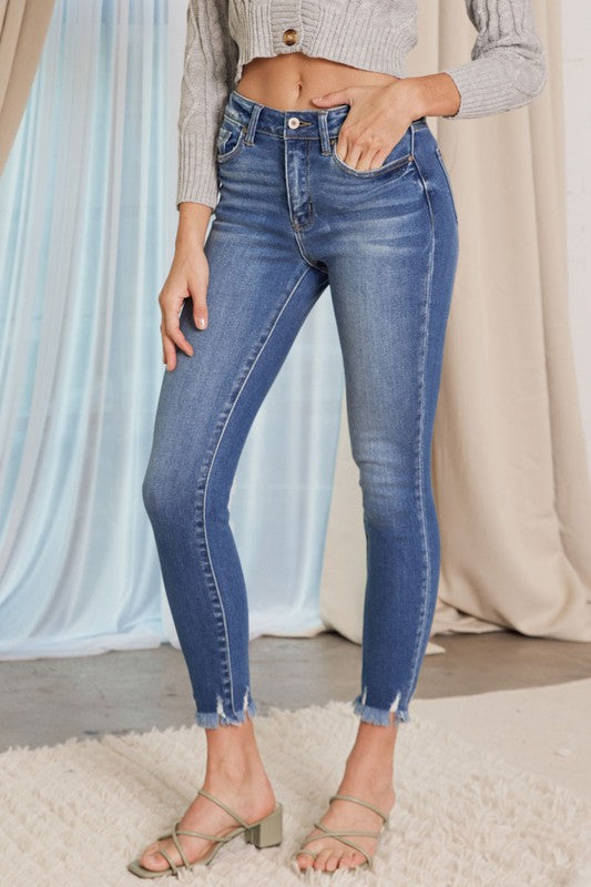 KanCan High Rise Fray Hem Ankle Skinny Jeans for Women