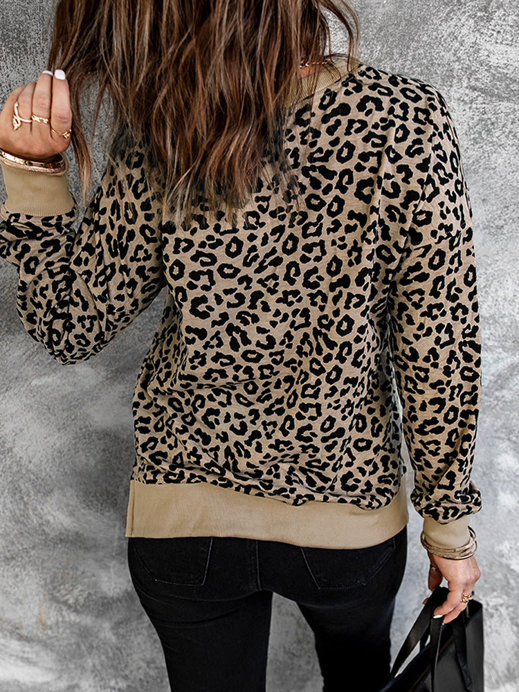 Leopard Pullover Sweatshirt with Slits