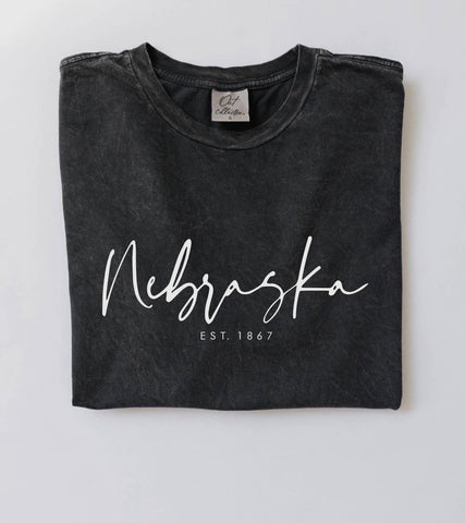 Nebraska Est. 1867 Mineral Washed Graphic Tee in Black