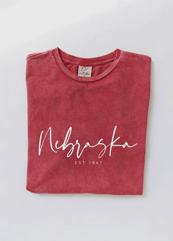 Nebraska Est. 1867 Mineral Washed Graphic Tee in Cardinal