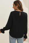 Crew Neck Ruffle Bubble Sleeve Top in Black