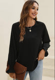 Crew Neck Ruffle Bubble Sleeve Top in Black