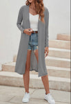 Stripe Open Front Long Cardigan