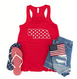 Nebraska Outline with Stars Bella Canvas Tank in Red