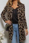 Notched Collar Leopard Sweater Cardigan