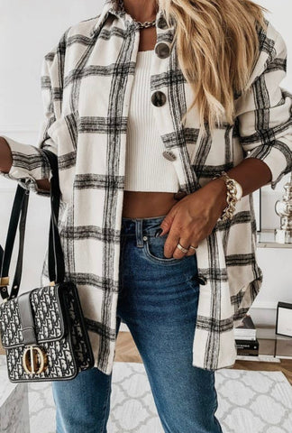 Loose Fit Plaid Big Buttoned Shacket