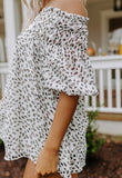 Leopard Frilled Off Shoulder Puff Sleeve Blouse