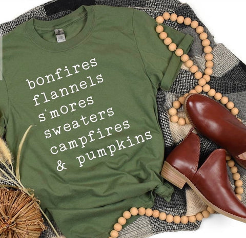 Fall Words Tee in Olive Green