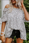 Leopard Frilled Off Shoulder Puff Sleeve Blouse