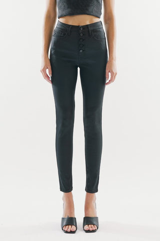 KANCAN HIGH BLACK COATED RISE ANKLE SKINNY JEANS