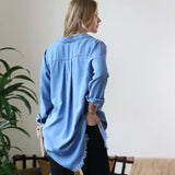 Chambray Frayed Hem Longline Shirt