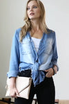 Chambray Frayed Hem Longline Shirt