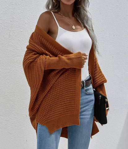 Loose Long Sleeve Cardigan Sweater in Tawny