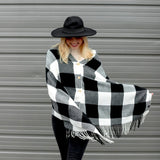 Tartan Plaid Button Scarf Wrap Shawl