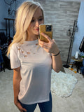 Chic Distressed Short Sleeve Top in White