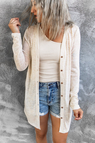 Open- Front Button Cardigan in Beige