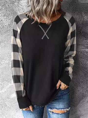 Colorblock Plaid Long Sleeve Top