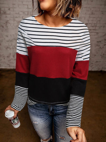 Colorblock Stripes Long Sleeve Top