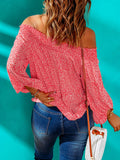 Red Boho Off Shoulder Floral Print Bishop Sleeve Blouse