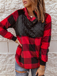 Red Long Sleeve Plaid Paneled Fleece