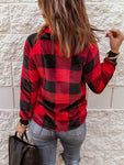 Red Long Sleeve Plaid Paneled Fleece