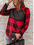 Red Long Sleeve Plaid Paneled Fleece