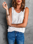 Waffle Texture Tank Top in White