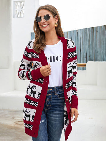 Red Color Block Sweater Reindeer