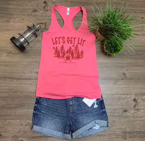 Camping Let's Get Lit Tank Top in Hot Pink