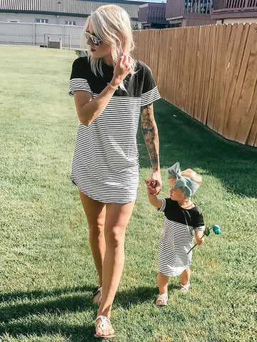 Striped Splicing Mom's T-shirt Mini Dress