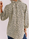 Frilled Neck 3/4 Sleeves Cheetah Blouse in Khaki