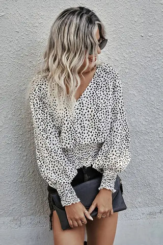 Leopard Print Smocked Blouse