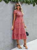 Smocked Gingham Print Tiered Midi Dress