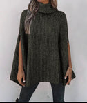 Ribbed Knit Turtleneck Poncho