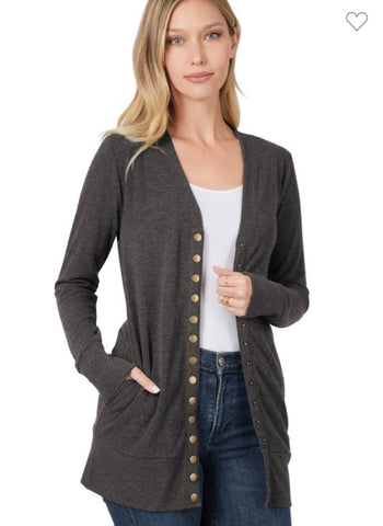 Snap Button Cardigan in Heather Grey