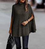 Ribbed Knit Turtleneck Poncho