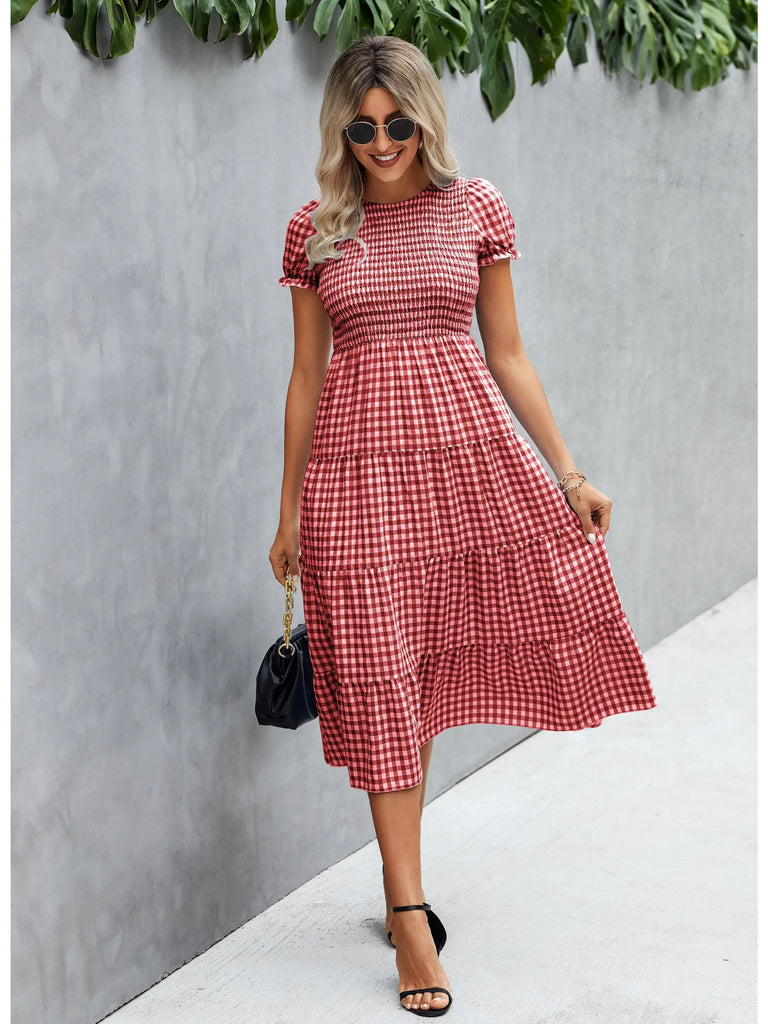 gingham tiered midi dress English Factory