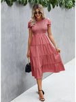 Smocked Gingham Print Tiered Midi Dress