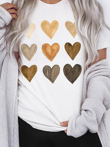 Valentine Heart Print O-Neck Tee