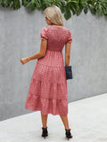 Smocked Gingham Print Tiered Midi Dress