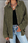 Corduroy Pocketed Shacket in Army Green