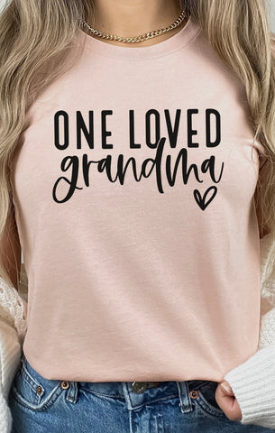 One Loved Grandma Heart Graphic Tee in Heather Peach