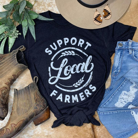 Support Local Farmers Black Graphic Tee