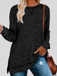 Cross Neck Split Hem Pullover in Black