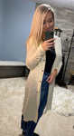 Open- Front Button Cardigan in Beige